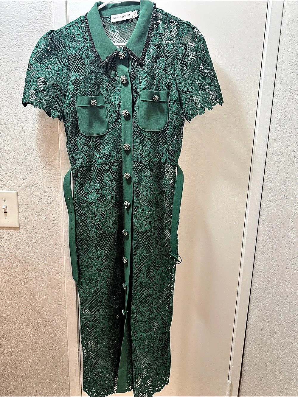 self-portrait Green Lace Mini Dress Size 14 Like New